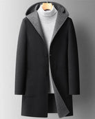 manteau long femme à capuche coupe droite en noir