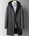 manteau long femme à capuche coupe droite en gris