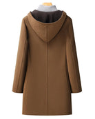 manteau long femme à capuche coupe droite en brun