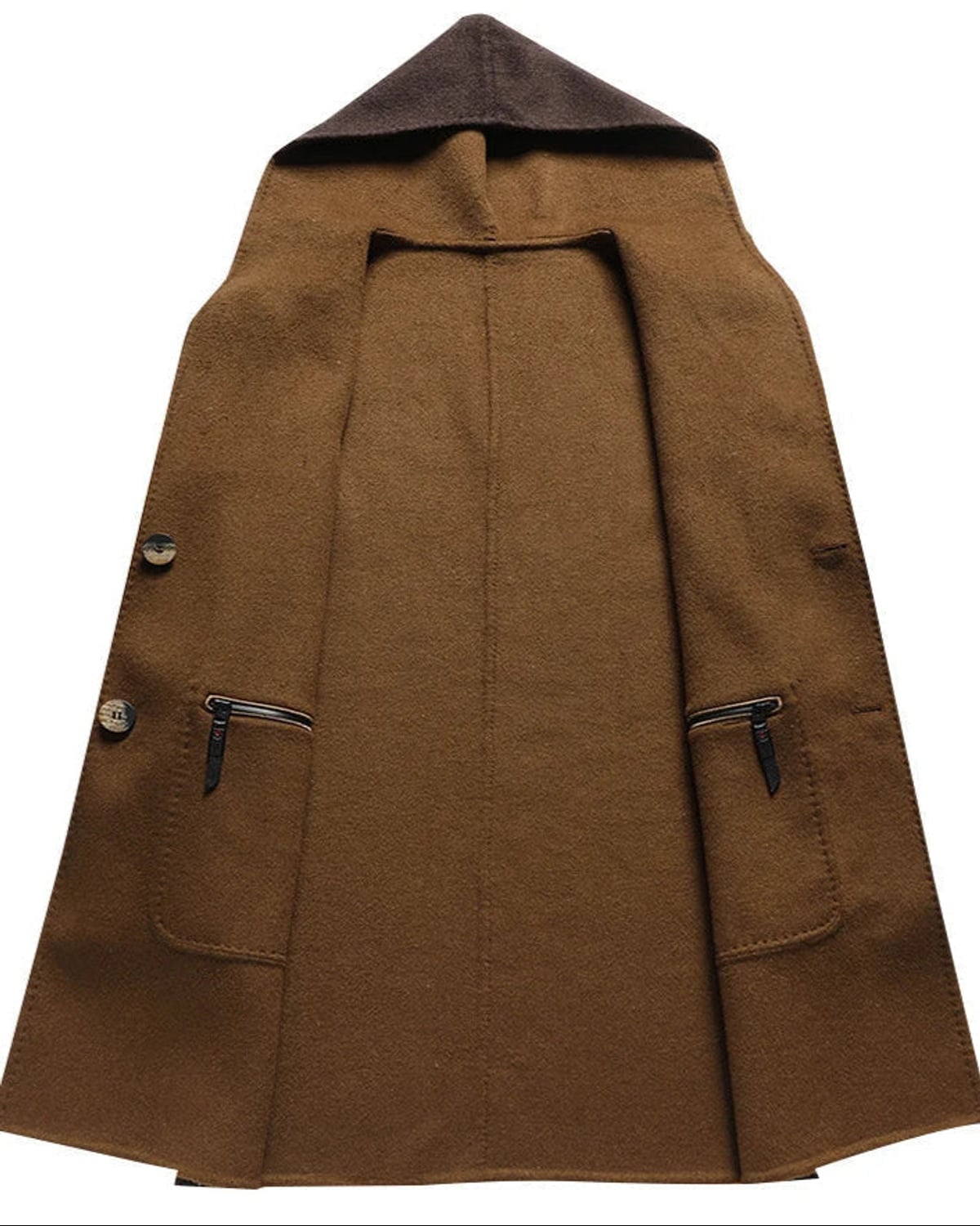 manteau long femme à capuche coupe droite en brun