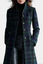 manteau long femme carreaux col montant