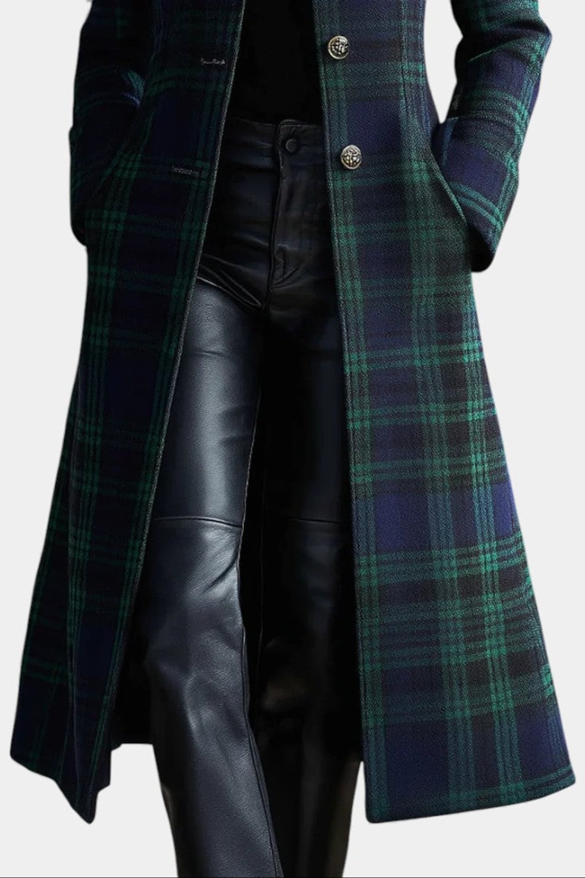 manteau long femme carreaux col montant