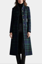 manteau long femme carreaux col montant