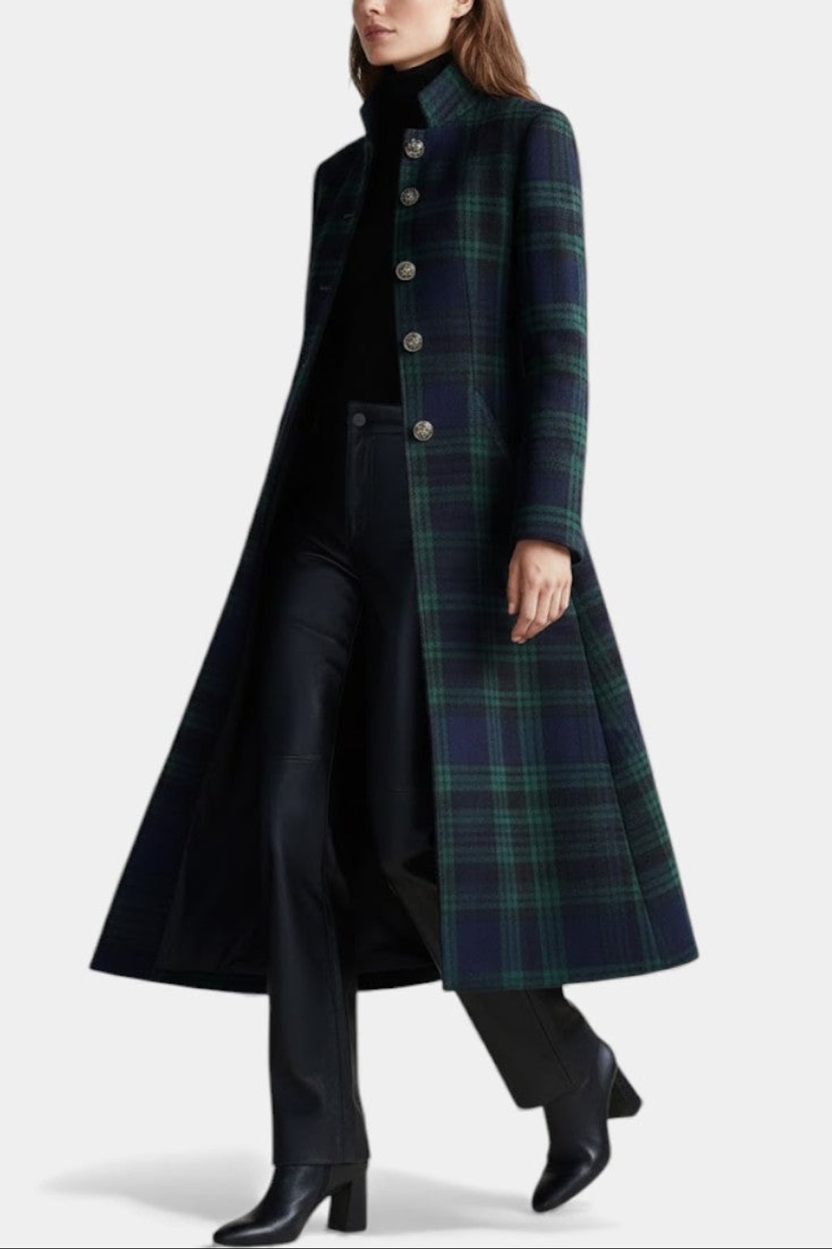 manteau long femme carreaux col montant