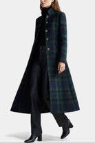 manteau long femme carreaux col montant