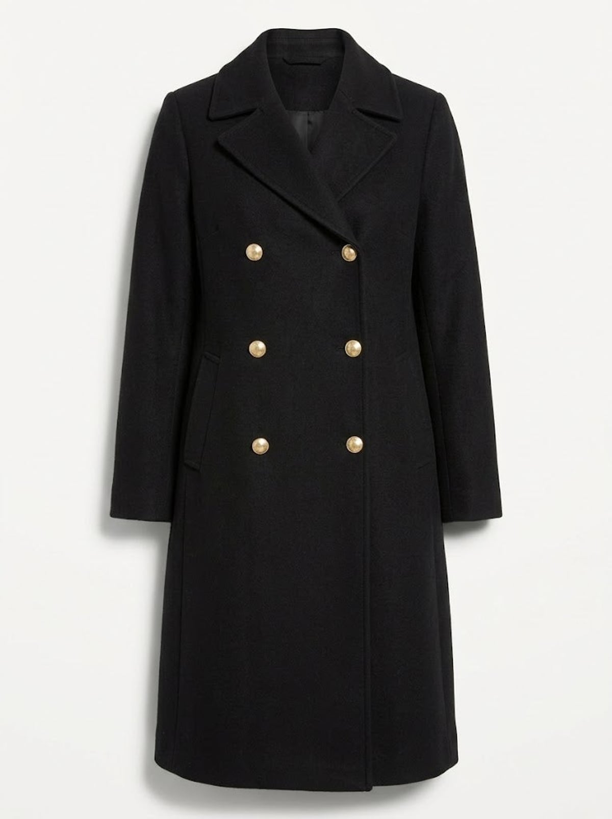 manteau long femme croisé boutons dorés en noir