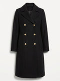 manteau long femme croisé boutons dorés en noir