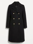 manteau long femme croisé boutons dorés en noir