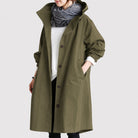 manteau long femme oversize à capuche en vert kaki