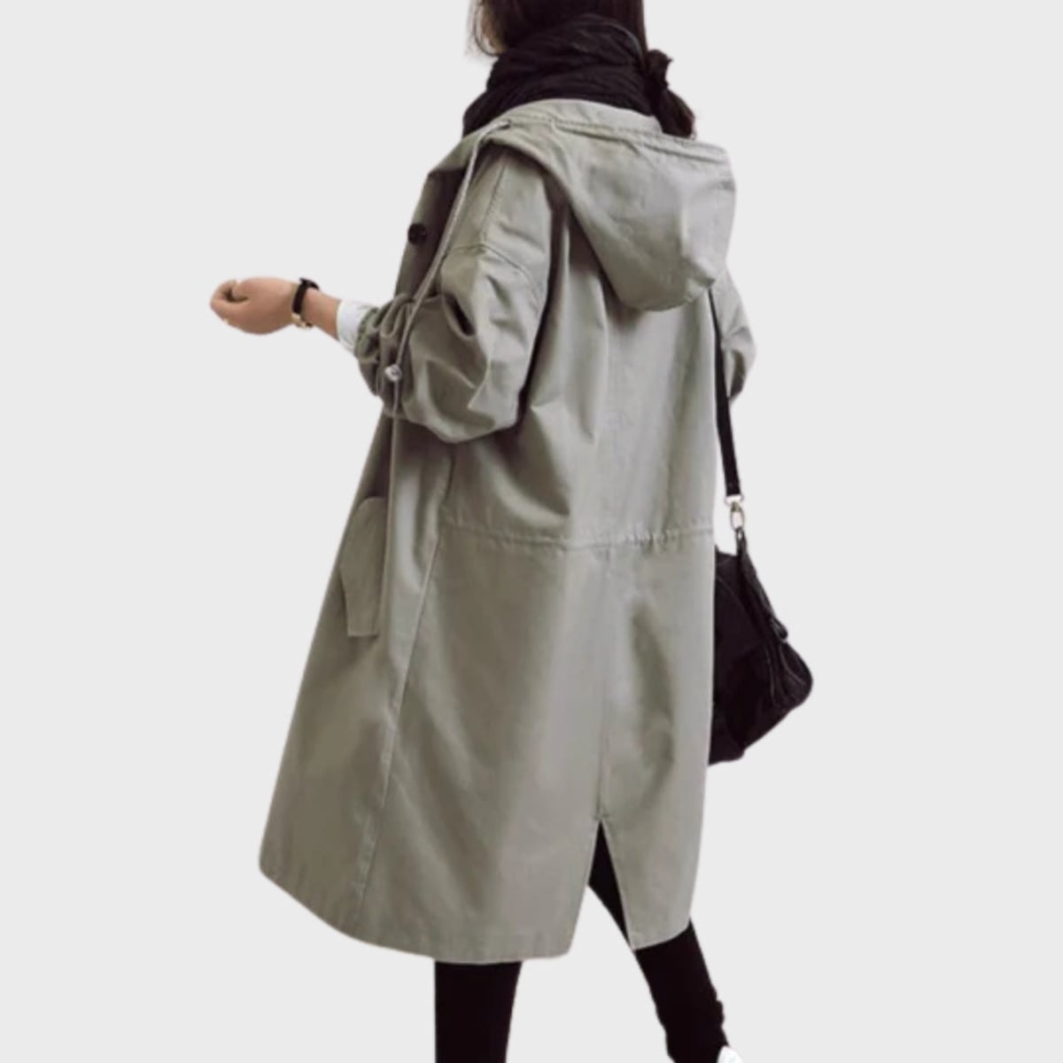 manteau long femme oversize à capuche en gris