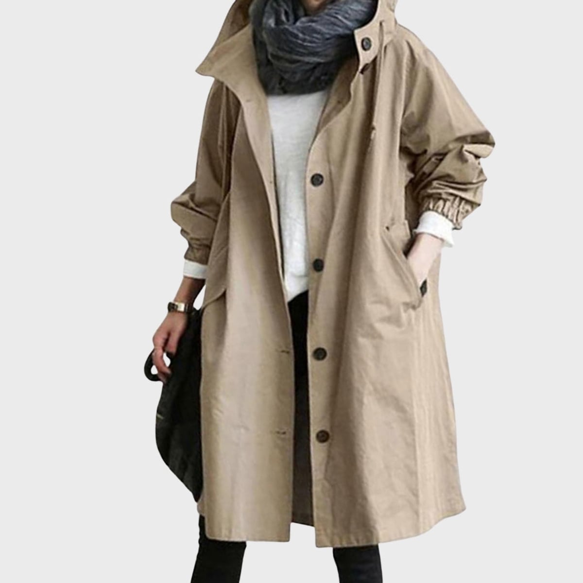 manteau long femme oversize à capuche en kaki