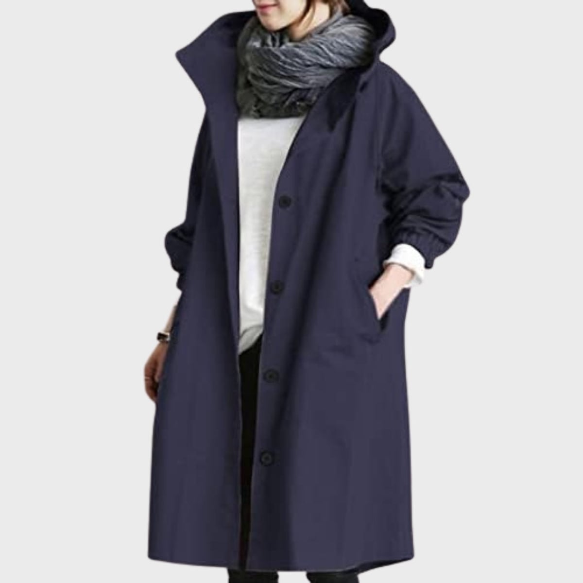 manteau long femme oversize à capuche en bleu marine