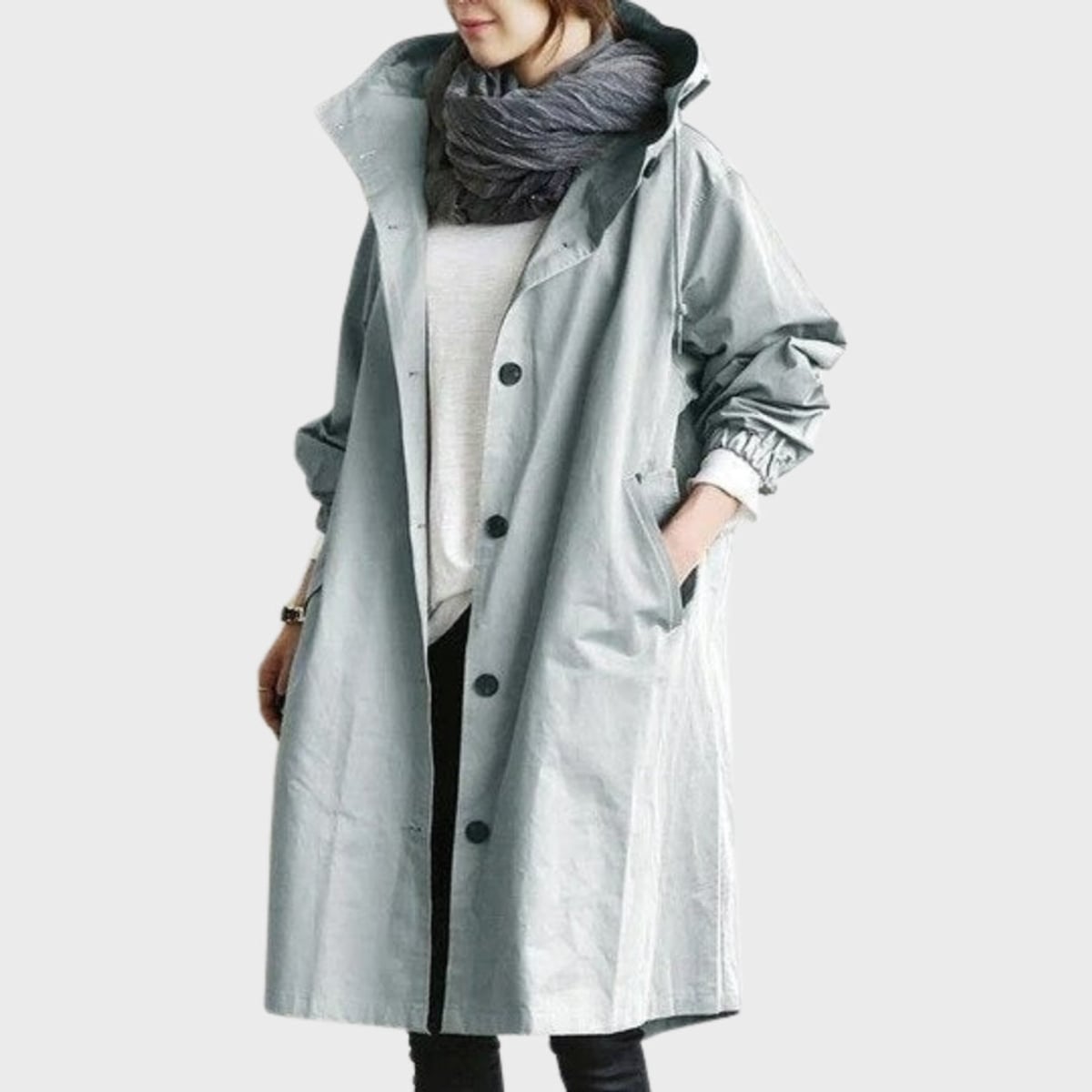 manteau long femme oversize à capuche en bleu clair