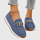 mocassin femme sans lacets boucle dorée en bleu