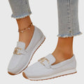 mocassin femme sans lacets boucle dorée en blanc