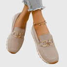 mocassin femme sans lacets boucle dorée en beige