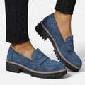 mocassin femme semelle plateforme crantée en bleu