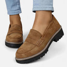 mocassin femme semelle plateforme crantée en marron