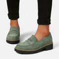 mocassin femme semelle plateforme crantée en vert