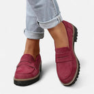 mocassin femme semelle plateforme crantée en rouge