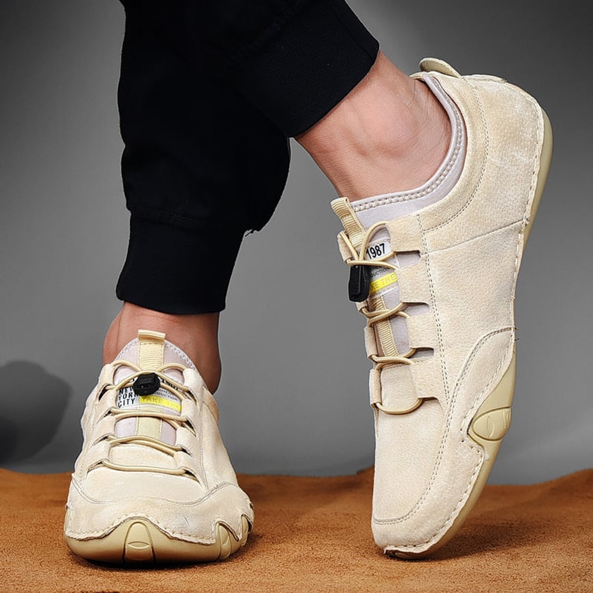 mocassin homme sans lacets beige