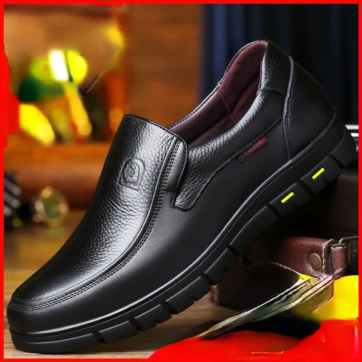 mocassin homme semelle épaisse sans lacets en noir