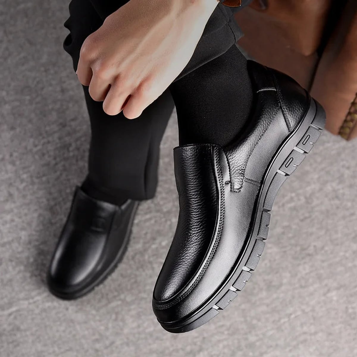 mocassin homme semelle épaisse sans lacets en noir