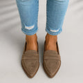 mocassins femme bout pointu sans lacets en kaki 