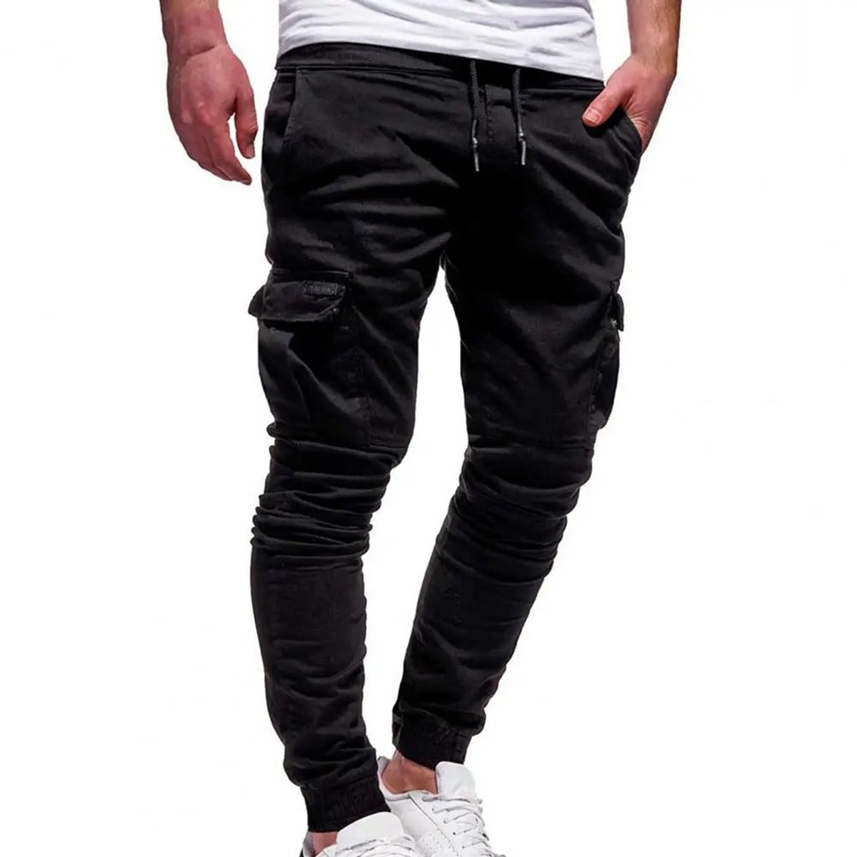 pantalon cargo homme coupe slim jogger en noir