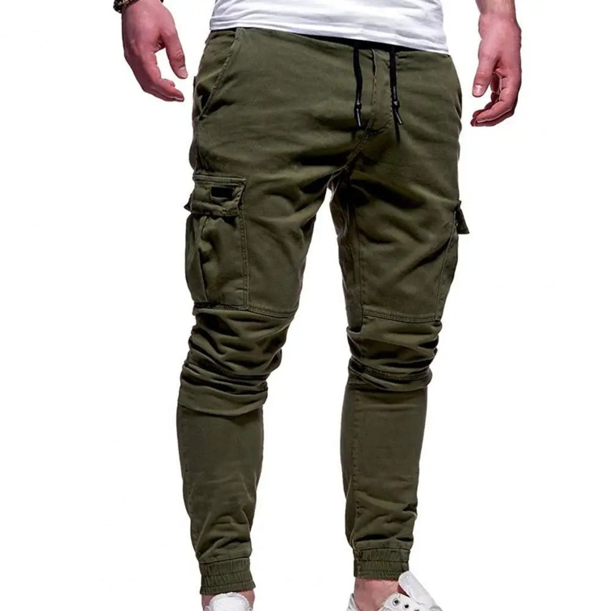 pantalon cargo homme coupe slim jogger en vert