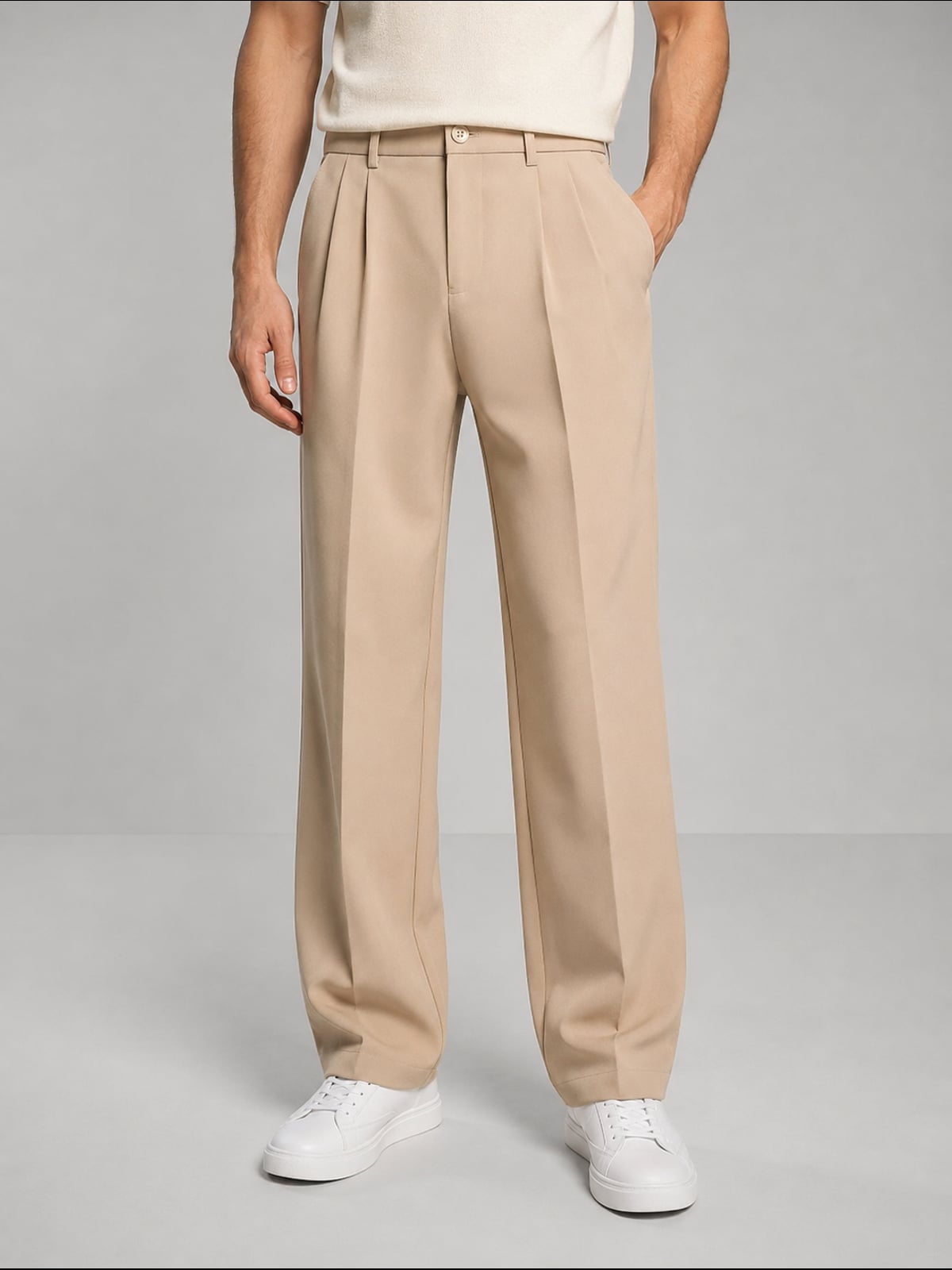 pantalon chino homme à pinces coupe droite en beige
