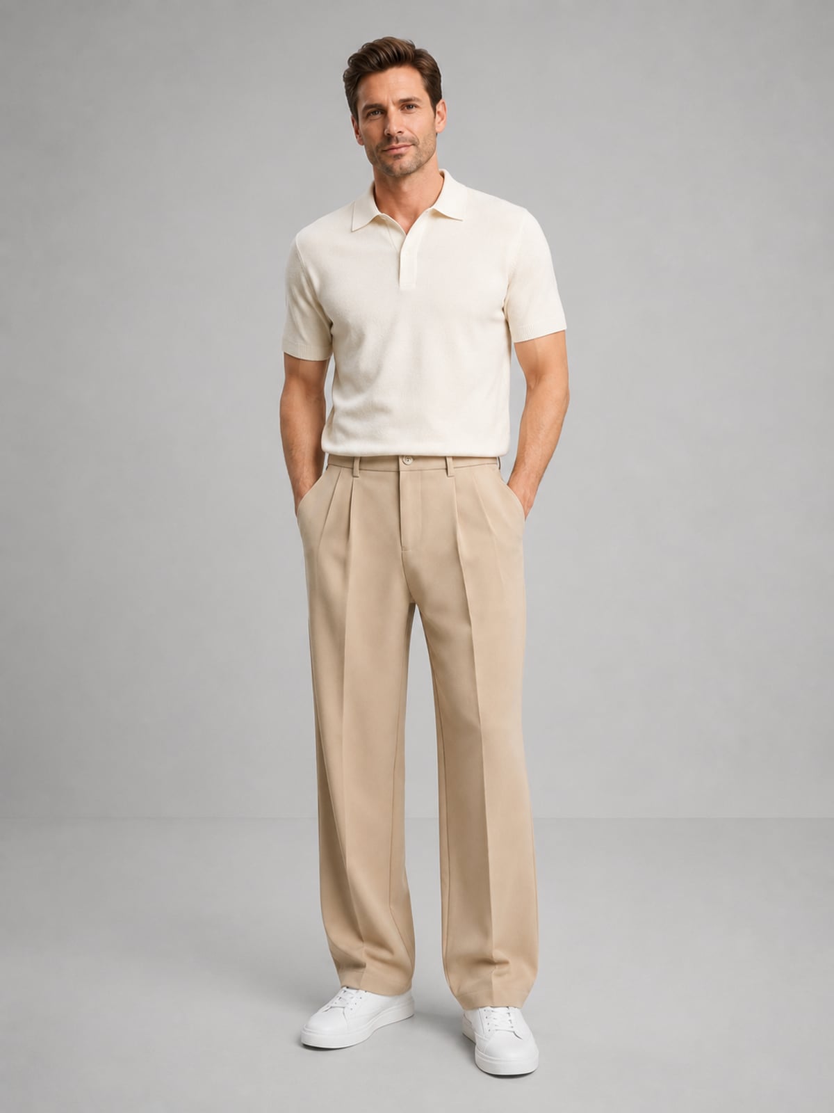 pantalon chino homme à pinces coupe droite en beige