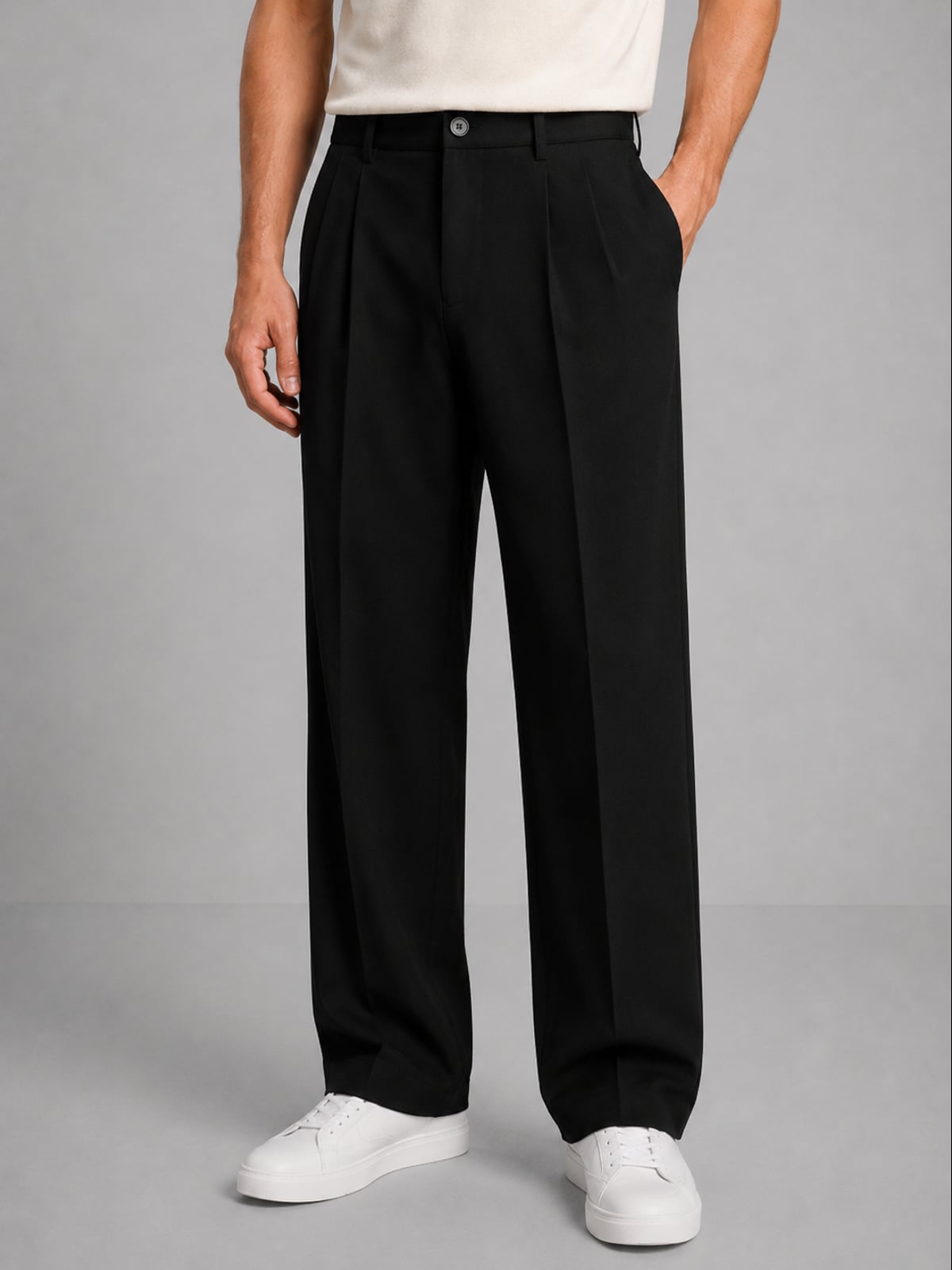 pantalon chino homme à pinces coupe droite en noir