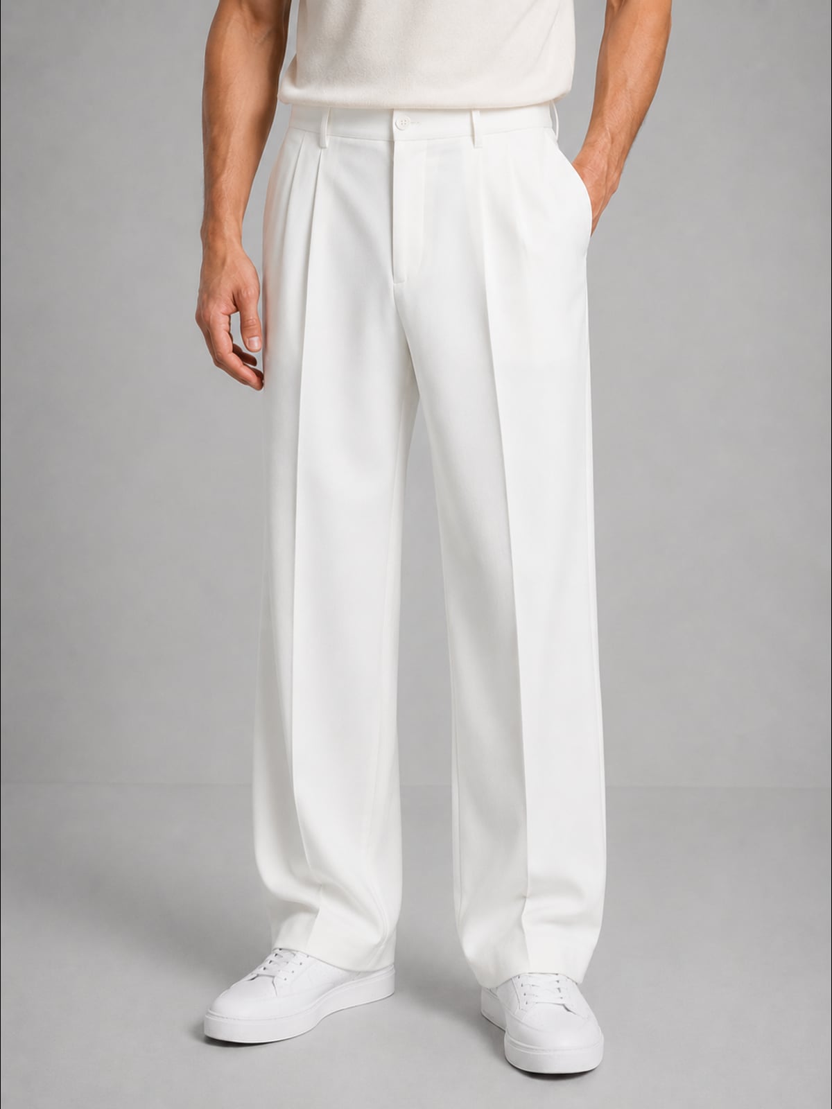 pantalon chino homme à pinces coupe droite en blanc