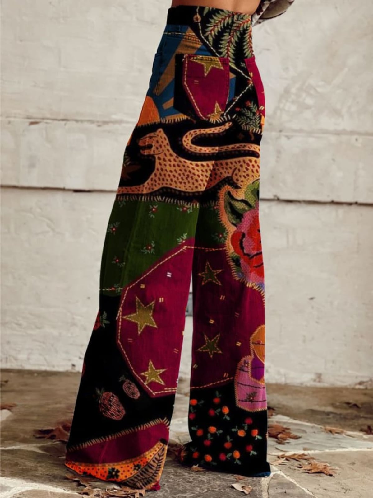 pantalon femme large taille haute imprimé