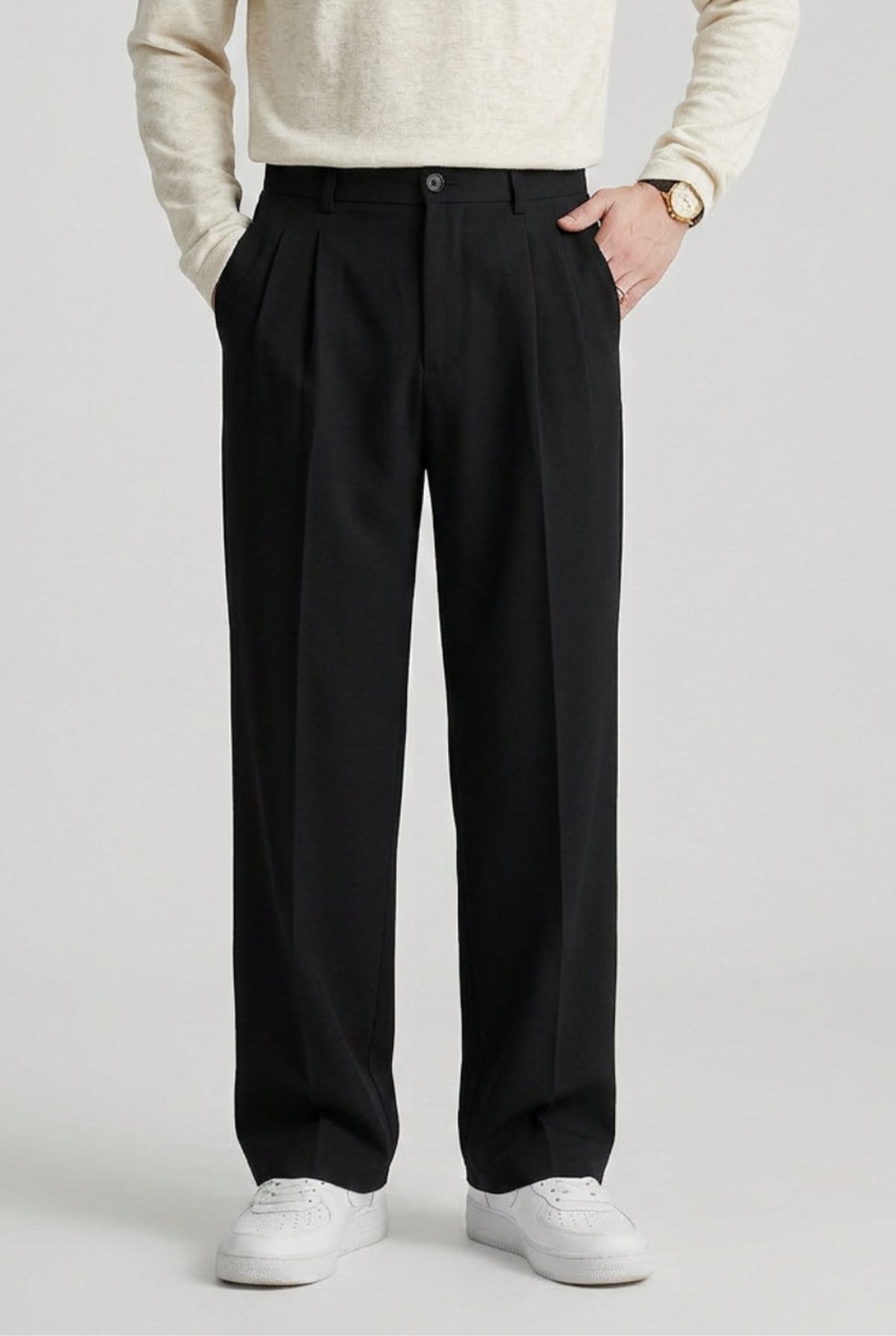 pantalon homme à pinces coupe droite en noir