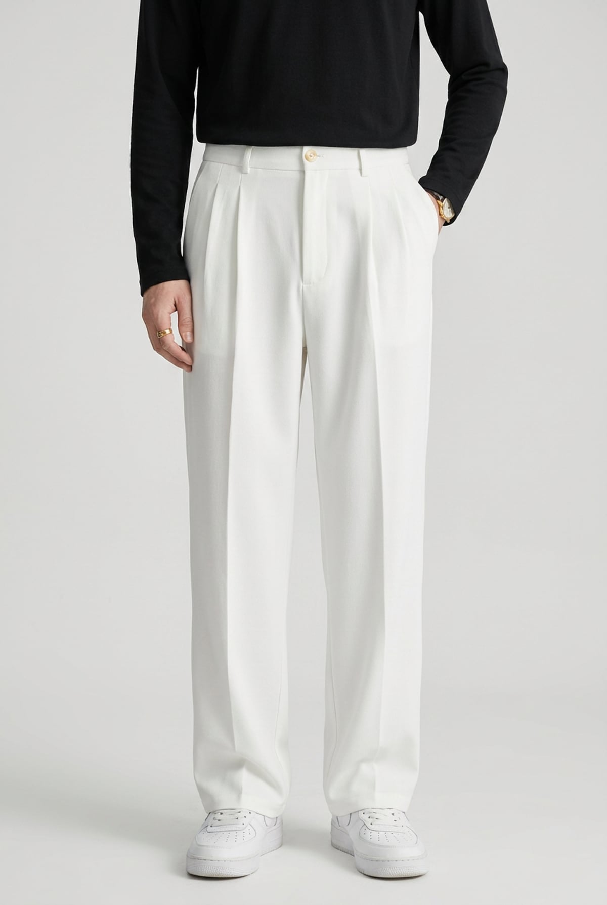 pantalon homme à pinces coupe droite en blanc