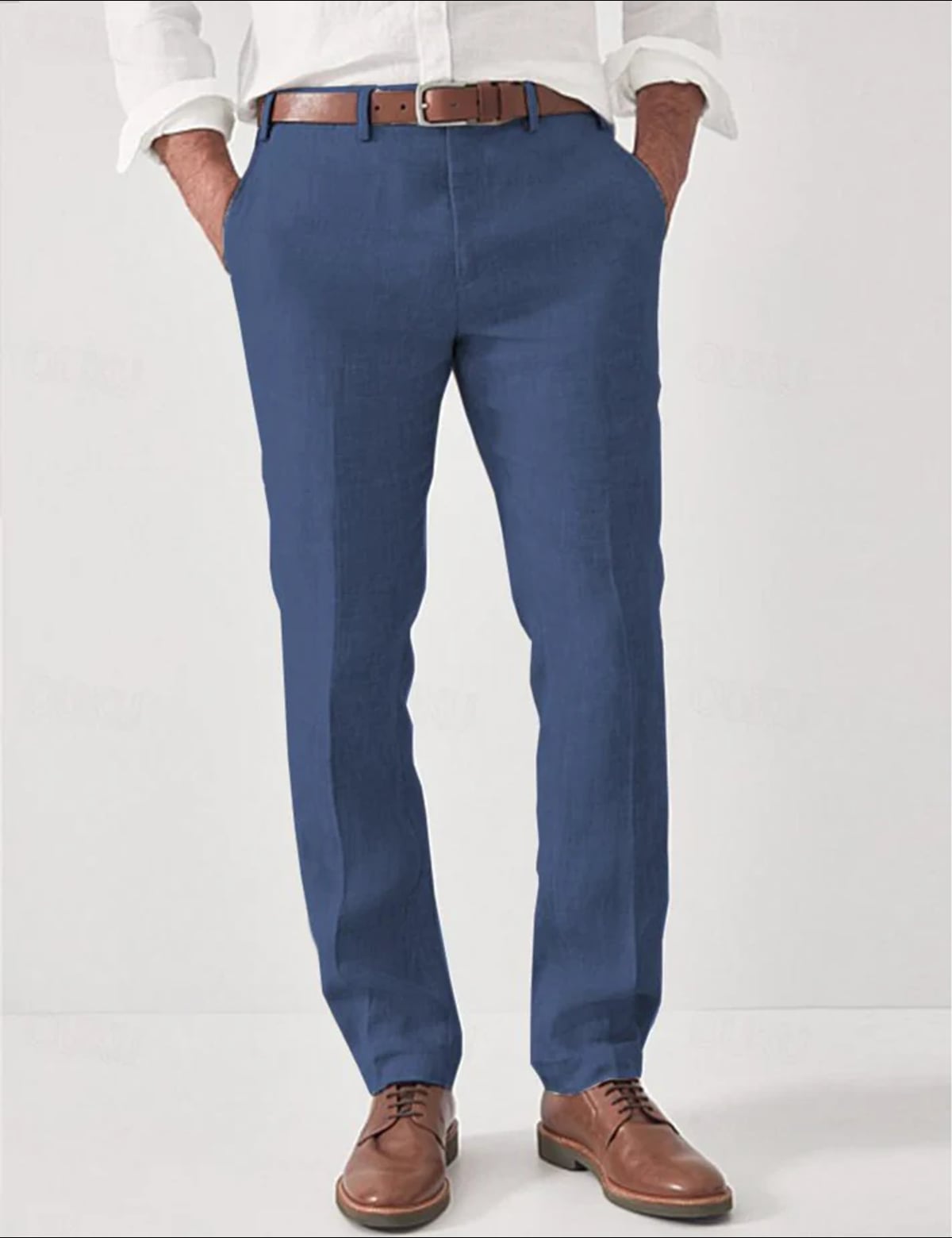 pantalon homme chino coupe droite taille mi-haute en bleu