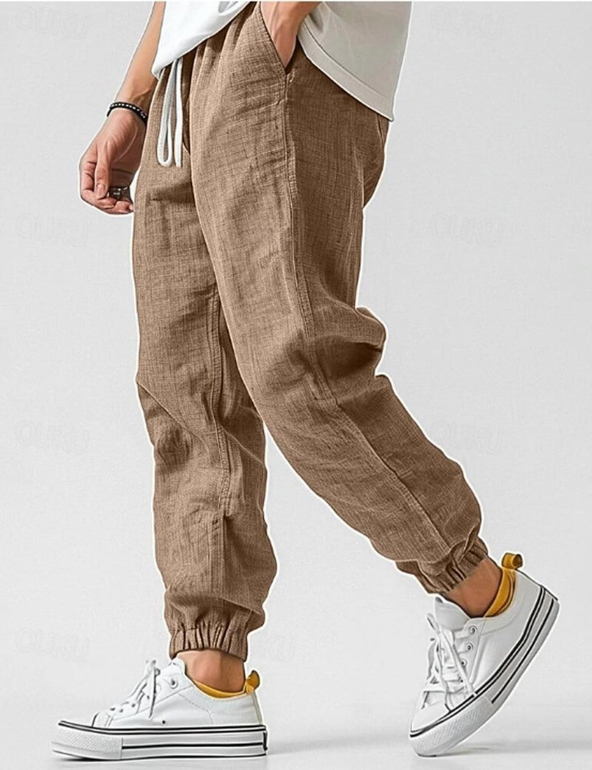 pantalon homme coupe ample taille élastiquée en kaki