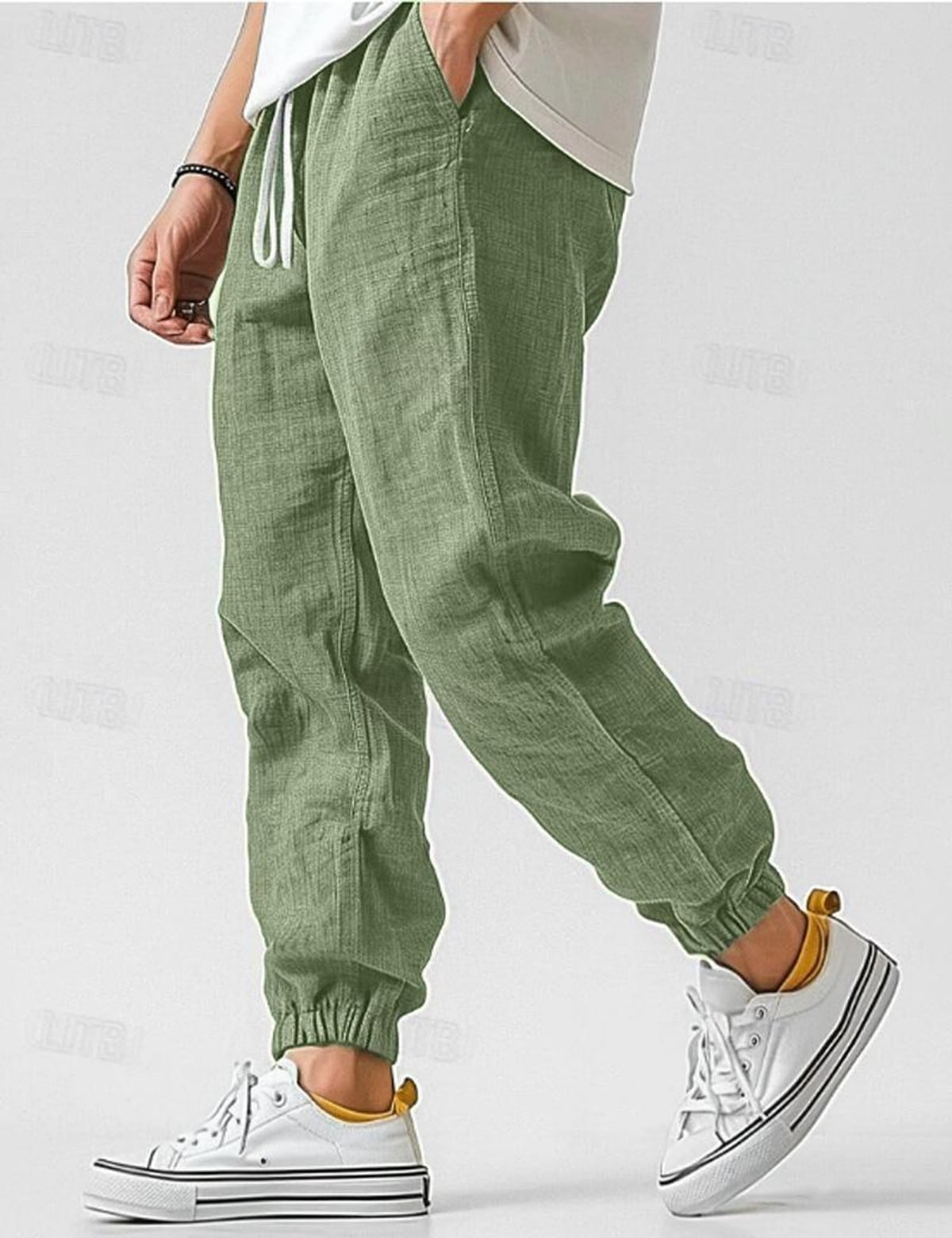 pantalon homme coupe ample taille élastiquée en vert