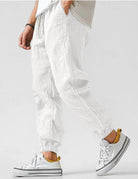 pantalon homme coupe ample taille élastiquée en blanc