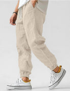 pantalon homme coupe ample taille élastiquée en beige