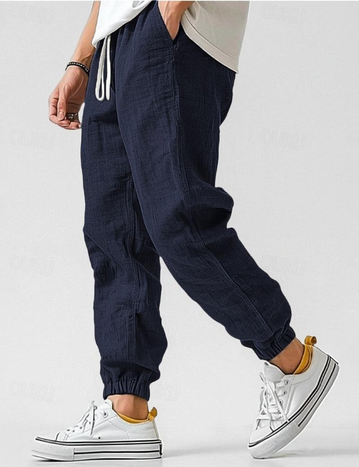 pantalon homme coupe ample taille élastiquée en marine