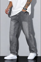 pantalon homme coupe droite large en gris délavé
