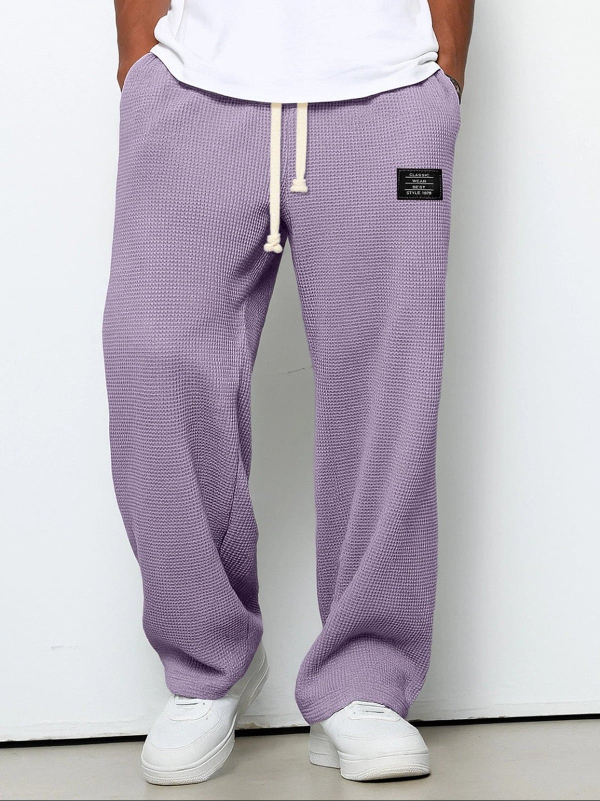 pantalon homme coupe droite large taille élastique en violet
