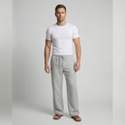 pantalon homme coupe droite taille élastiquée en gris
