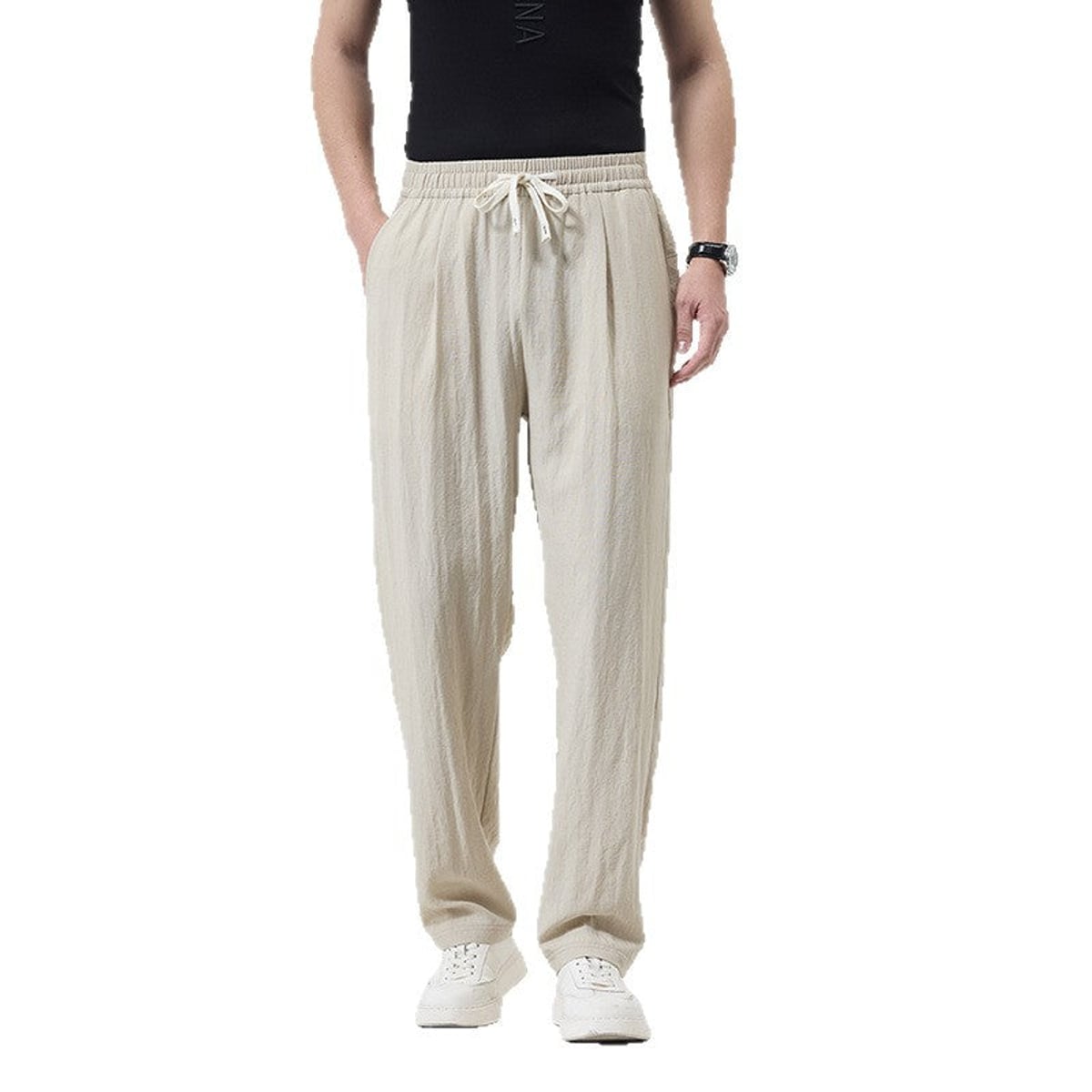 pantalon homme coupe droite taille élastiquée en gris