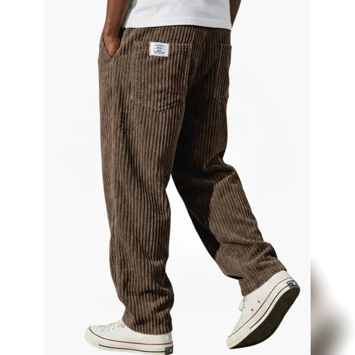 pantalon homme coupe large avec poches en marron