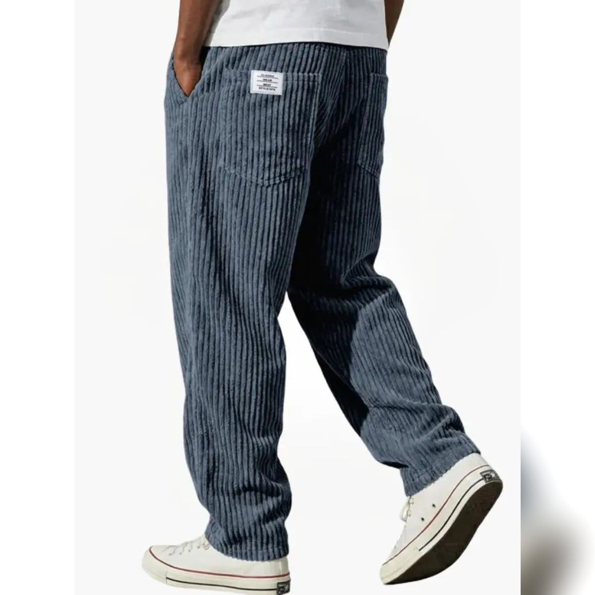 pantalon homme coupe large avec poches en bleu