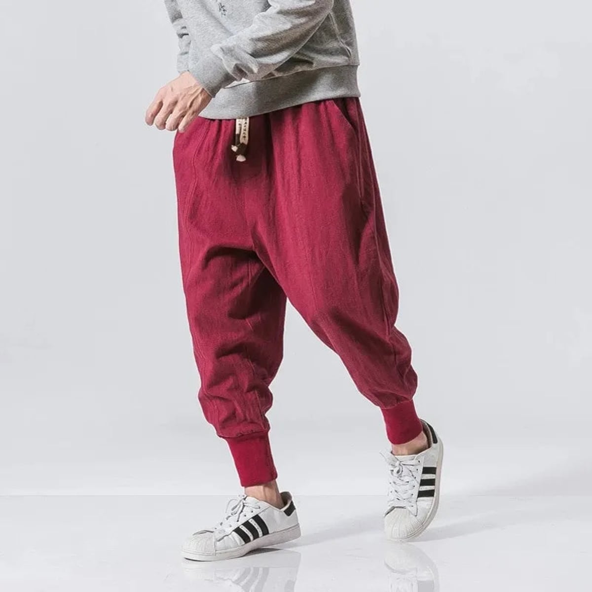 pantalon homme sarouel coupe ample en rouge